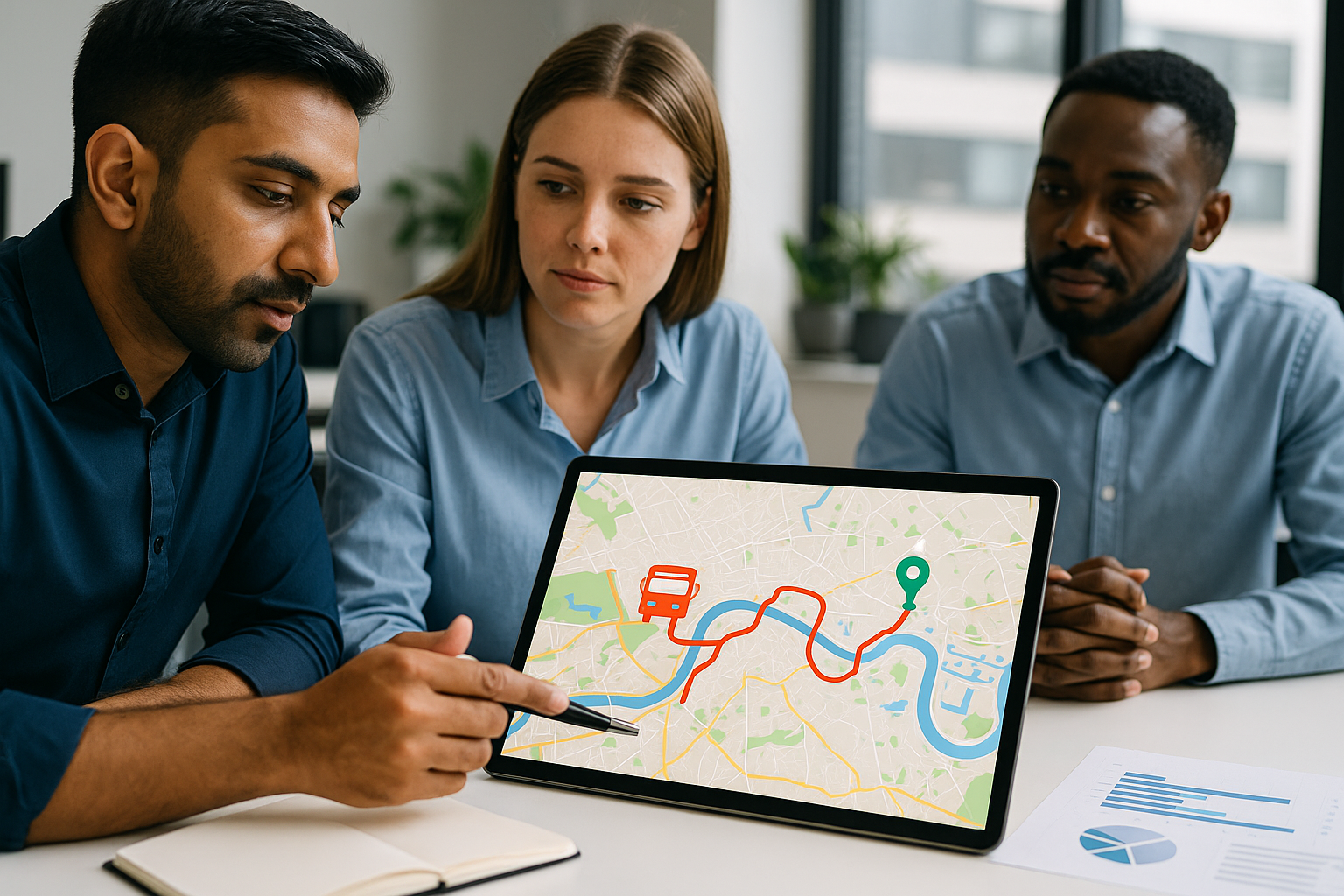 Planlama yapan ekip - harita üzerinde çalışma